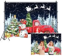 SDOTPMT 6x3m Watercolor Christmas Backdrop Red Truck Snowman Santa Reindeer Trees Gifts Snowfall Festive Photography Background for Children Holiday Party Whimsical Scenes