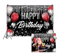 SDOTPMT 6x4ft Black and Silver Glitter Sparkle Backdrop Red Silver Balloons Glitter Shinny Sequins Photography Background for Wedding Happy Birthday Party Decoration Banner