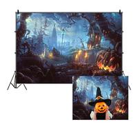 SDOTPMT 6x4ft Halloween Theme Photography Backdrop Terror Cemetery Night Halloween Terror Theme Party Background Sinister Castle Tree Pumpkin Head Banner Wallpeper Halloween Photo Studio Props