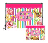 SDOTPMT 6x4ft Happy Birthday Polyester Backdrop Cartoon Candy for Kids Birthday Party Background Cartoon Sweet Lollipop Candy Colorful Stripes Party Cake Table Banner Kids Photo Studio Props