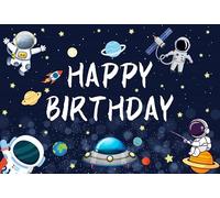 SDOTPMT 6x4ft Outer Space Boy Happy Birthday Polyester Backdrop Astronaut Planets Photography Background Universe Starry Sky Backgrounds for Kids Birthday Party Decor Baby Shower Photo Studio Props