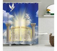 SDOTPMT 70x72inch Blue Sky Sun Light Shower Curtain White Cloud Stairway to Heaven Wonderland Bath Curtain White Pigeon Peace Dove Bathtub Curtain for Bathroom Decor Fabric Polyester with Hooks