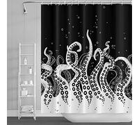 SDOTPMT 72x72 Inches Octopus Tentacles Shower Curtain Ocean Creature Crooked Tentacles Awesome Rising Gas Bubble Floating Black-white Bath Curtain Fabric Hotel Quality Bathroom Curtain with Hooks
