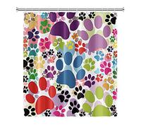 SDOTPMT 72x78 Inch Multicolor Cat Pawprint Shower Curtain Pet Lovers Cute Animal Dog Paw Watercolor Modern Chic Abstract for Child Gift Bath Curtain Fabric Polyester Bathroom Curtain With Hooks