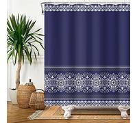 SDOTPMT 72x78inch Boho Floral Pattern Dark Blue Shower Curtain Symmetric Moroccan Pattern Bohemian Style Bath Curtain Folk Minimalist Art Bathtub Curtain for Bathroom Fabric Polyester with Hooks