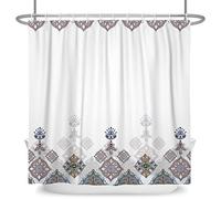 SDOTPMT 72x78inch Boho White Shower Curtain Light Color Moroccan Pattern Modern Ethnic Bohemian Style Bath Curtain Folk Minimalist Bathtub Curtain for Bathroom Decor Fabric Polyester with Hooks