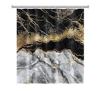 SDOTPMT 72x84 Inches Marble Texture Shower Curtain Gold Powder Sparkling Irregular Gradient Black-White Color Bath Curtain Marvelous Abstract Luxury Polyester Bathroom Curtain with Hooks
