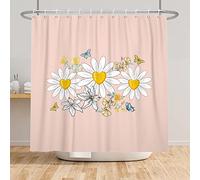 SDOTPMT 72x96inch Daisy Floral Shower Curtain Summer Flower Blooms Butterfly Pale Pink Bath Curtain Plant Unique Design Bathtub Curtain for Bathroom Decor Fabric Polyester with Hooks