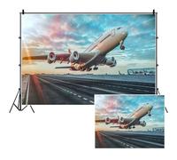 SDOTPMT 7x5ft Airport Polyester Backdrop Holiday Party Boys Birthday Party Background Airplane Take Off Runway Sunny Blue Sky Plane Fly Boys Room Wallpaper Kids Adult Photo Studio Props