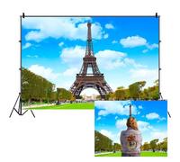 SDOTPMT 7x5ft Eiffel Tower Backdrop Summer Park Scenery Sky Clouds Greenery European Famous Building Photography Background Paris Journey Theme Party Decor Wedding Photo Studio Prop
