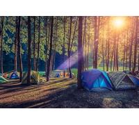 SDOTPMT 7x5ft Forest Scene Camping Polyester Backdrop for Camp Tents Sunrise Outdoor Travel Backgrounds Camp Party Photography Background for Kids Birthday Party Decor Photo Studio Props