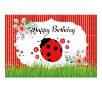 SDOTPMT 7x5ft Happy Birthday Polyester Backdrop for Cartoon Ladybird Children Birthday Party Background Red Floral Green Lawn Ladybug Party Banner Wallpaper Kids Adult Photo Studio Props