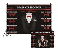 SDOTPMT 7x5ft Happy Birthday Polyester Backdrop Man of Honor Theme Man Boys Coming of Age Ceremony Background Suit Tie Grandfather Birthday Party Portrait Photos Red Black Wallpaper