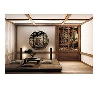 SDOTPMT 7x5ft Japan Traditional Residence Polyester Backdrop Garden Wooden Building Lounge Retro Chic Empty Room Interior Decoration Background Video Shooting Studio Supplies Wallpaper