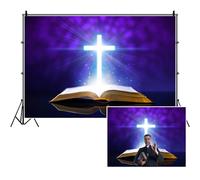 SDOTPMT 7x5ft Jesus Cross with Bible Polyester Backdrop for Christian Family Party Photography Background Magic Halo Bokeh Church Ceremony Decor Wallpaper Portraits Photo Studio Props