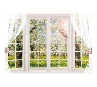 SDOTPMT 7x5ft Spring Easter Polyester Backdrop Forest White Flower Tree Green Grass Nature Landscape Photography Background for Women Birthday Wedding Party Decor Photo Booth Props