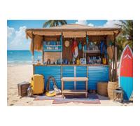 SDOTPMT 7x5ft Summer Holiday Party Backdrop Ocean Surfing Blue Sky Sea Sandy Shore Tropical Surfboard Photography Background for Holiday Festival Photo Shooting Props Booth Props