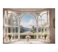 SDOTPMT 7x5ft White Window View Polyester Backdrop February 14 Valentine's Day Photography Background Mother's Day Backgrounds for Birthday Party Decor Bridal Shower Photo Booth Props