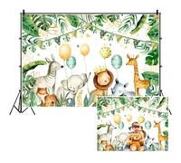 SDOTPMT 8x6ft African Jungle Animal Polyester Backdrop Green Plant Leaves Cute Funny Wildlife Photography Background Forest Adventure Backgrounds for Kids Birthday Party Decor Photo Booth Props