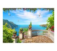 SDOTPMT 8x6ft Spring Secret Garden Backdrop Seaside Landscape Sea Town Mountain European Architecture Elegant Photography Background for Portrait Photostat Banner Video Studio Props