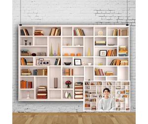 SDOTPMT 8x6ft White Bookshelve Backdrop Simplicity Modern Style Wall Bookshelf Books Picture Frames Photography Background Teachers Writers Professors Portrait Props Libraries Decorative Banners