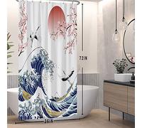 SDOTPMT 90x180cm Wave Shower Curtain Asian Cherry Blossom Ink Painting Bath Curtain Soaring Wild Goose Landscape Painting Bath Curtain for Bathroom Decor Fabric Waterproof with Hooks