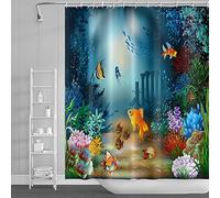 SDOTPMT 90x183cm Cute Tropical Fish Shower Curtain Green Seaweed Colorful Coral Bath Curtain Maine Creature Underwater Scenery Bathtub Curtain for Kids Bathroom Decor Fabric Polyester with Hooks