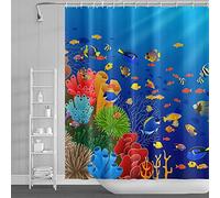SDOTPMT 90x183cm Ocean Tropical Fishes Shower Curtain Colorful Cartoon Fish Coral Reef Marine Animal Door Curtain Underwater Seascape Bathtub Curtain for Bathroom Fabric Polyester with Hooks