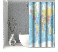 SDOTPMT 90x183cm World Map Shower Curtain Countries and Cities Geography Educational Bath Curtain Blue Ocean Continents Bathtub Curtain for Kids Bathroom Fabric Polyester Waterproof with Hooks