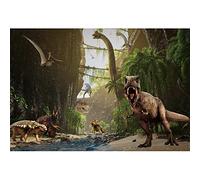 SDOTPMT 9x6ft Dinosaurs Theme Polyester Backdrop Safari Animals Tropical Rainforest Mountains Lake Prehistoric Trees Archaeology Background for Boy Girl Birthday Party Decor