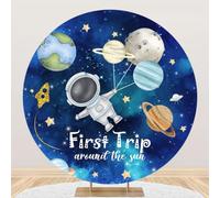 SDOTPMT Diameter 180cm First Trip Around the Sun Round Backdrop Cover Astronaut Universe Planets Circle Photography Background Starry Sky Backgrounds for Kids Birthday Party Decor Photo Studio Props