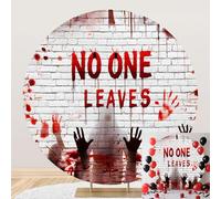 SDOTPMT Diameter 3ft Handprints Silhouettes Horror Round Backdrop Cover "No One Leaves" with Blood Splattered Brick Wall, Photography Background Halloween Horror Decorations Photo Studio Props
