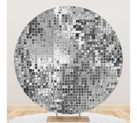 SDOTPMT Diameter 4ft Shimmer Sequin Wall Round Backdrop Sliver Tile Shining Iridescent Abstract Halos Interlocking Gliter Photography Background Prop for Girl Birthday Holiday Party Decoration