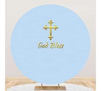 SDOTPMT Diameter 6.5ft Boy Baptism Round Backdrop God Bless Jesus Cross First Holy Communion Photography Background for Newborn Baby Christening Cake Table Banner Party Decorations Photo Booth Props