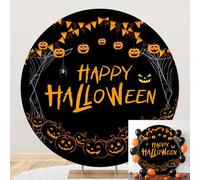 SDOTPMT Diameter 6.5ft Happy Halloween Round Backdrop Cover with Jack - o'- Lanterns, Spider Webs Bunting Elements Design Photography Background Festival Celebration Decor Photo Studio Props