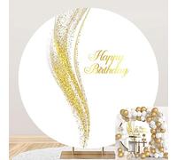 SDOTPMT Diameter 6.5ft Luxury Birthday Round Backdrop Cover Glitter Sequins White and Gold Photography Background for Women Birthday Party Cake Table Banner Decoration Kids Portrait Photo Props