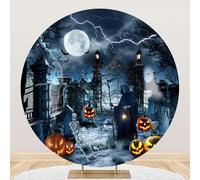 SDOTPMT Diameter 6ft Halloween Round Backdrop Cover with Cauldron, Moon Spooky Witch Silhouette Elements Photography Background Halloween Scary Decor Photo Studio Props