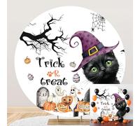 SDOTPMT Diameter 7.2ft Watercolor“Trick or Treat” Round Backdrop Cover with Black Cat, Pumpkins and Spooky Halloween Photography Background Halloween Celebration Decor Photo Studio Props