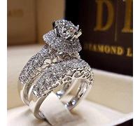 Sdouefos 2 Pcs Retro Luxury Ring Set 925 Sterling Silver Shiny Full Diamond AAA Cubic Zirconia Solitaire Rings Set CZ Diamond Ring Set Eternity Engagement Wedding Band Set (O)