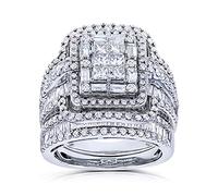 Sdouefos 925 Sterling Silver Shiny Full Diamond Gemstone Ring Cubic Zirconia Rings Bridal CZ Diamond Multi Row Ring Eternity Engagement Wedding Band Ring For Women (L1/2)
