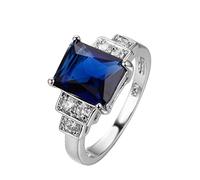 Sdouefos S925 Women's Square Diamond Ring Elegant Dark Blue Zircon Platinum Diamond Ring Eternal Engagement Wedding Jewelry (O)