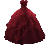 SDPANLLD Quinceanera Dresses Layered Tulle Beaded lace Appliques Prom Dresses 2024 Ball Gown (UK, Numeric, 14, Regular, Regular, Burgundy)