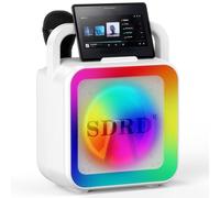 SDRD Karaoke Machine with 2 Wireless Mics, SD-516 60W Bluetooth Rechargeable Portable Karaoke Speaker for Adults & Kids, LED Lights, Support BT/USB/AUX for Outdoors Family, Home Party (White)