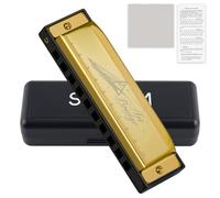 SDREAM Blues Harmonica for Kids Adults Beginner C Key 10 Holes 20 Tone Diatonic Harmonica Bronze Reeds mouth organ (10 holes blues primary) (Gold, 10 holes blues primary)