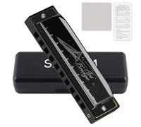 SDREAM Blues Harmonica for Kids Adults Beginner C Key 10 Holes 20 Tone Diatonic Harmonica Bronze Reeds mouth organ (10 holes blues primary) (Black, 10 holes blues primary)