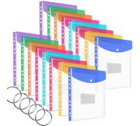 SdreMelo16Pack Punched Pockets A4 Expandable Punched Folders 8 Colors A4 Plastic Wallets Folders11 Holes Plastic Punched Documents Folder File Wallets with Lable Pocket Snap Button (16Pack-Vertical)