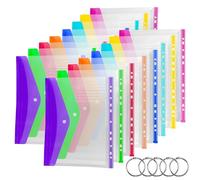 SdreMelo16Pack Punched Pockets A4 Expandable Punched Folders A4 Plastic Wallets Folders 11 Holes Multicolor Plastic Documents Folder Envelope File Popper Wallets with Lable Pocket Snap Button