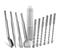 SDS Chisel Bits and Carbide Masonry Drill Bits Set 6-12mm, Flat, Point, Chase, Wide Tile SDS Chisel, SDS Plus Chuck Impact Hammer Drilling Tool for Concrete Brick Stone Breaker Removal