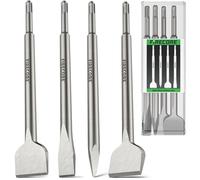 SDS Plus Chisel Set 4 Pcs, Firecore 250mm Straight & 10° Angled Flat Chisels, Narrow Flat Chisel, Point Chisel, Heavy Duty Demolition Tools for Concrete, Wall, Tile Removal, Grooving and Breaking