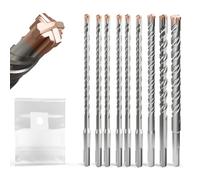 SDS Plus Masonry Drill Bit Set 8PCS (4-12mm × 210mm) with Titanium-coated, Professional Tungsten Carbide Cross Tip, Long SDS Hammer Drill Bits for Wall, Stone, Concrete, Brick.